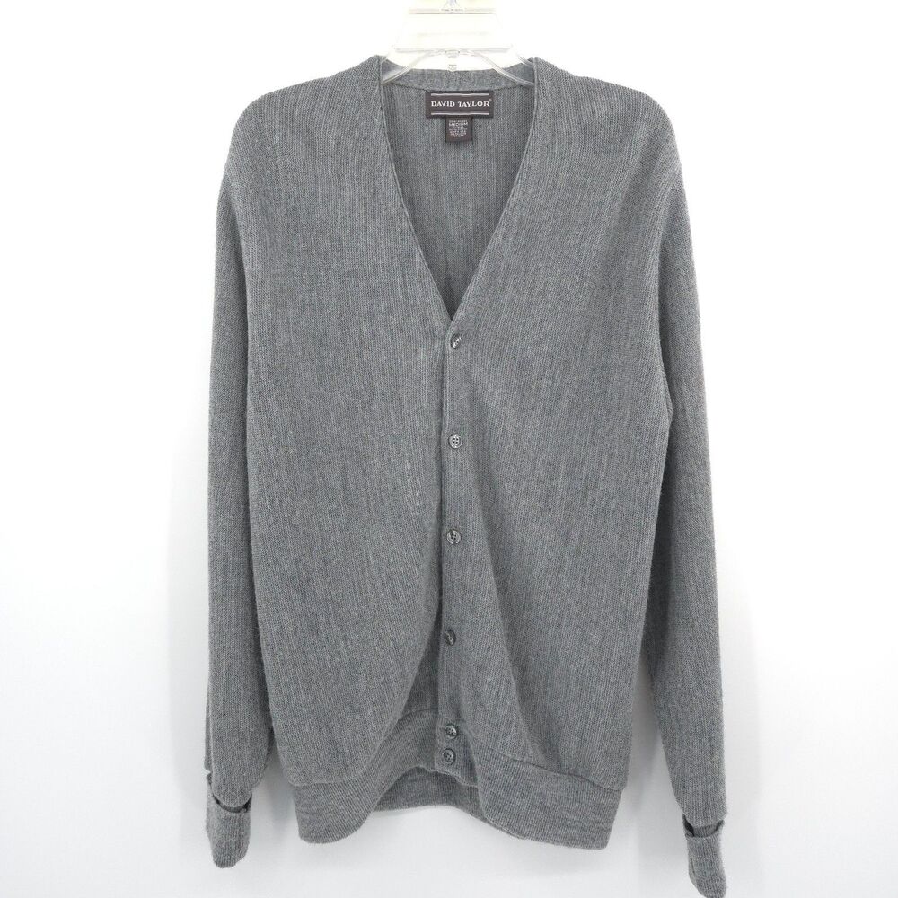 David Taylor mens button cardigan sweater Size M gray long sleeve‎ grandpa